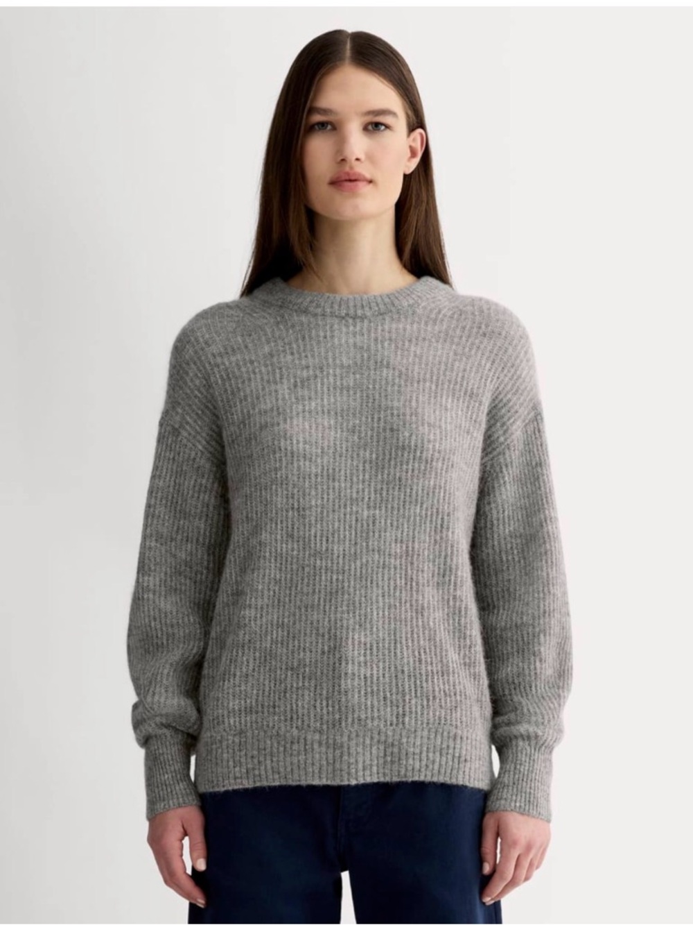 Everlane Cocoon Crew Alpaca Sweater Medium Heather Gray Relaxed Rib Knit NWT